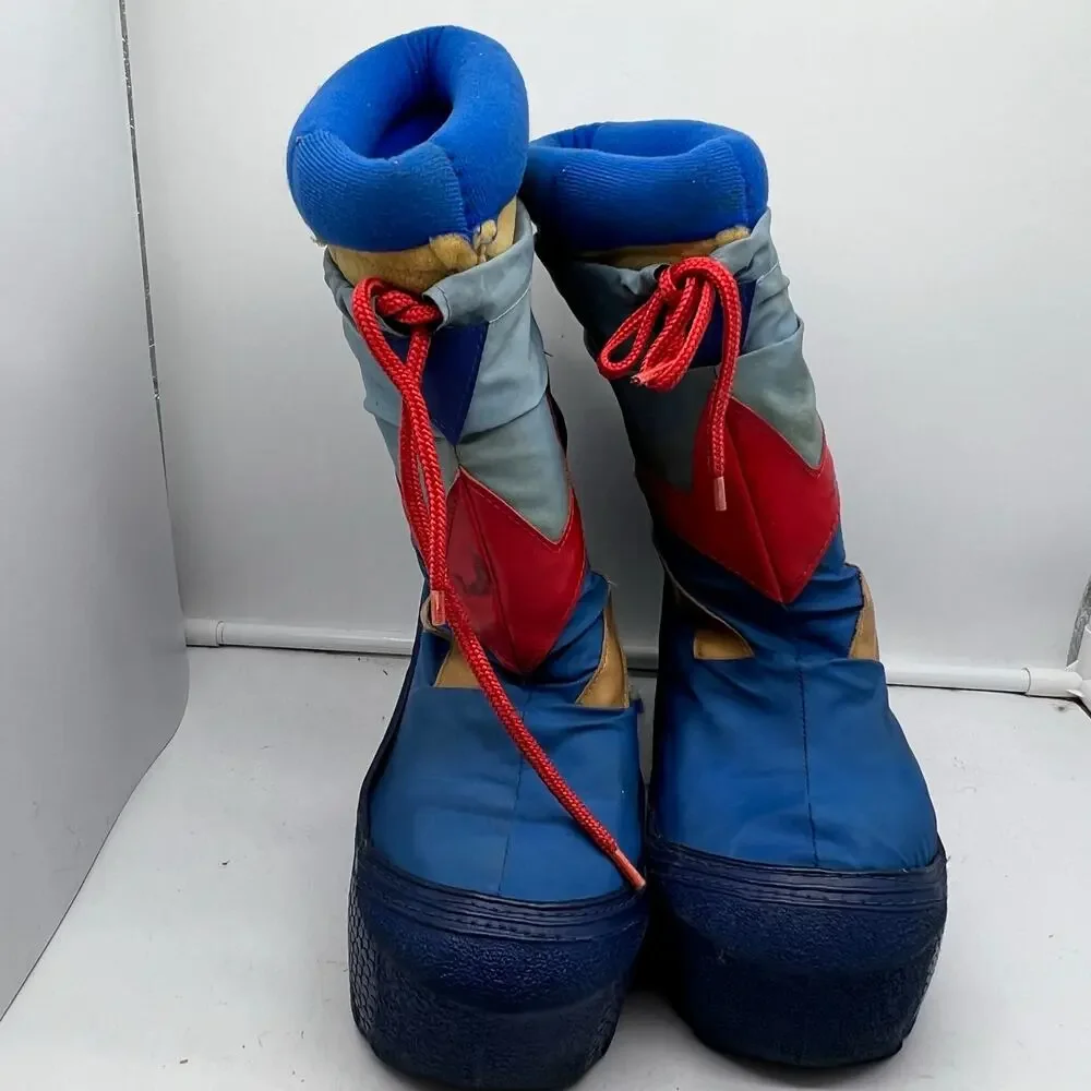 Vintage 80s Snow Boot Youth 4-5 Blue Nylon Stripe Winter Moon